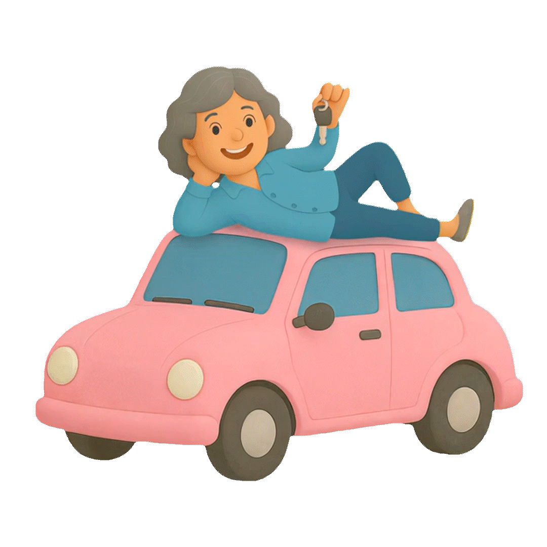 Lady lying on top of the car hood, waving her car keys